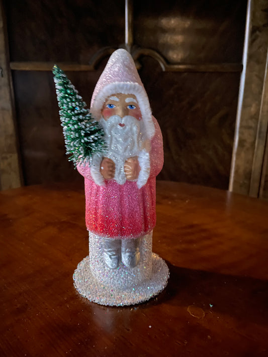 Faded Rose Pink Santa With Tree, Beaded | Ino Schaller