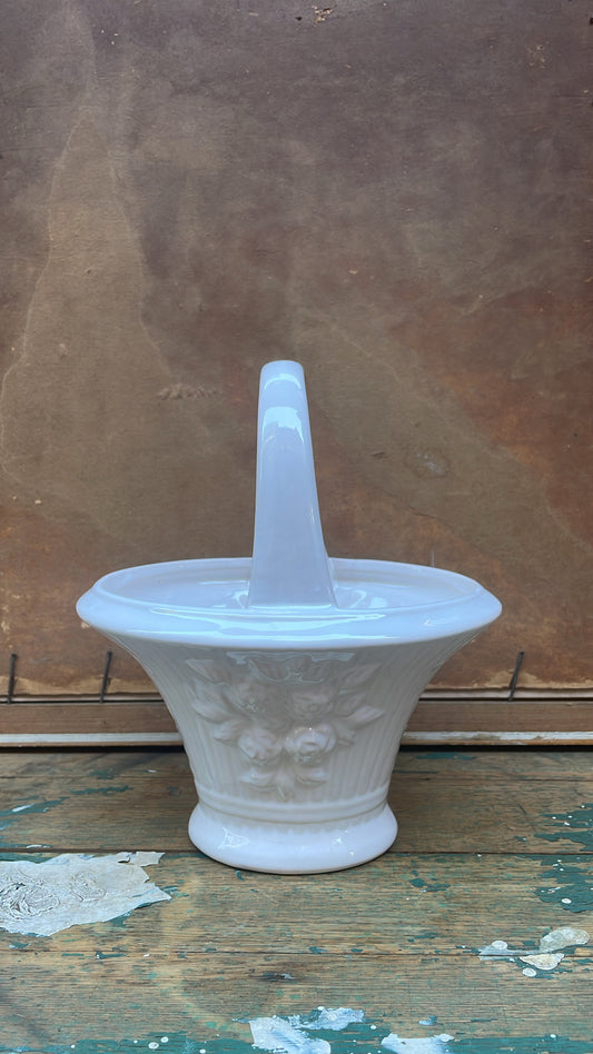 Vintage Guldkroken Hjo Ceramic Basket with Floral Relief