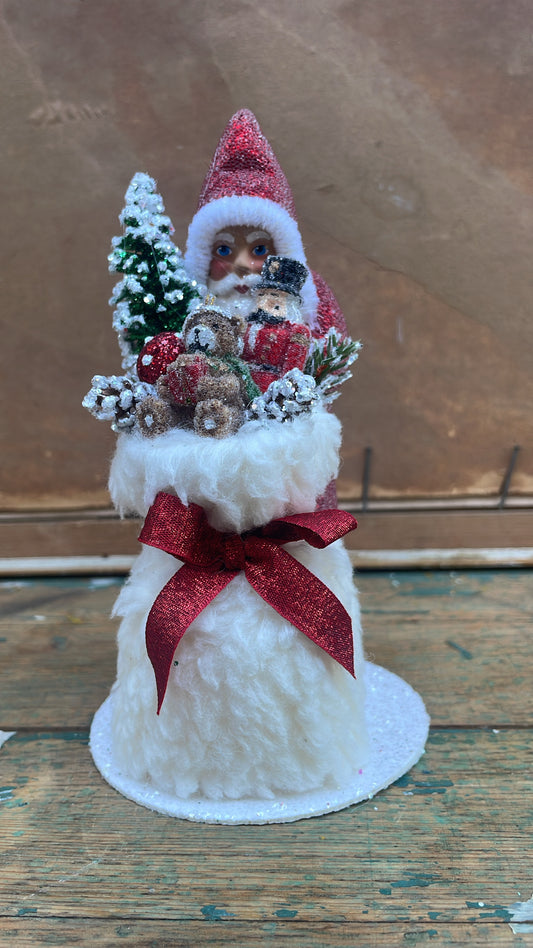 Red Beaded Santa with Soft Bag of Toys | Ino Schaller