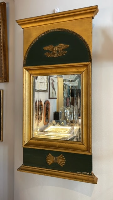 Antique Beveled Napoleonic Mirror on Green Wood