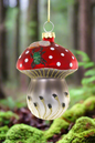 Red Glass Mushroom with Beetle | Christmas Ornament