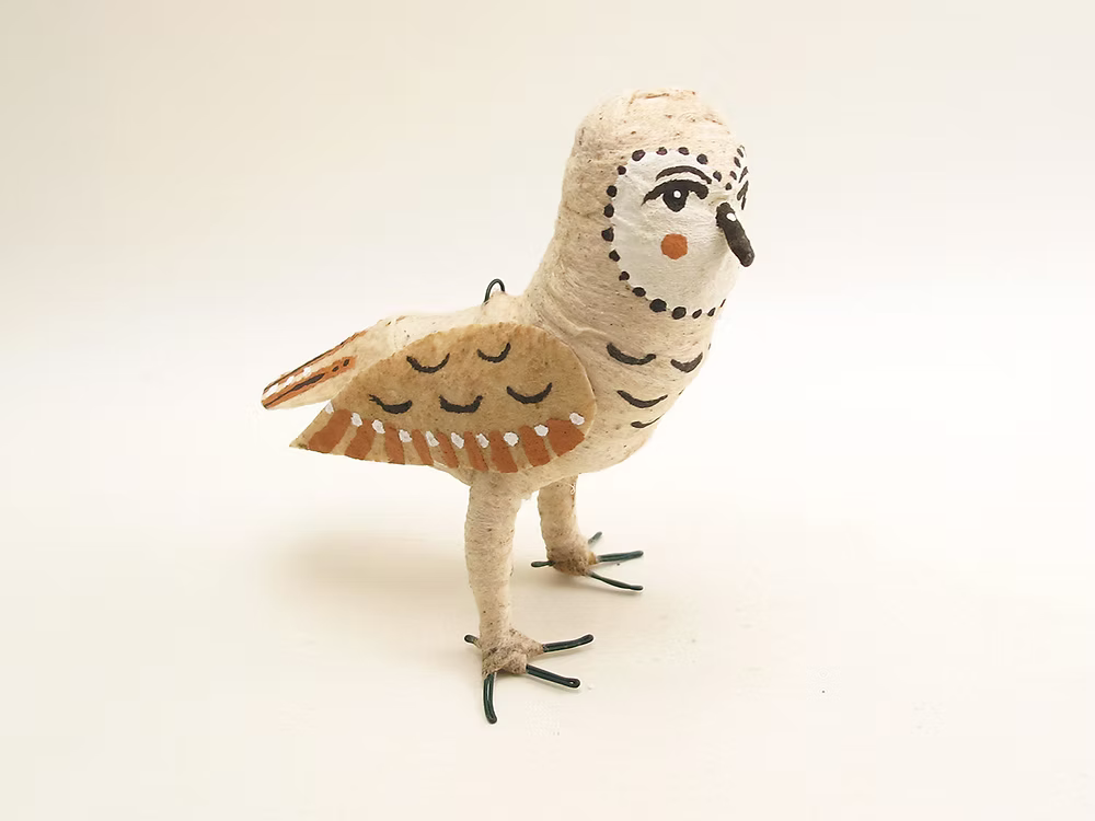 Barn Owl Ornament/Figure | Vintage by Crystal Spun Cotton Ornament