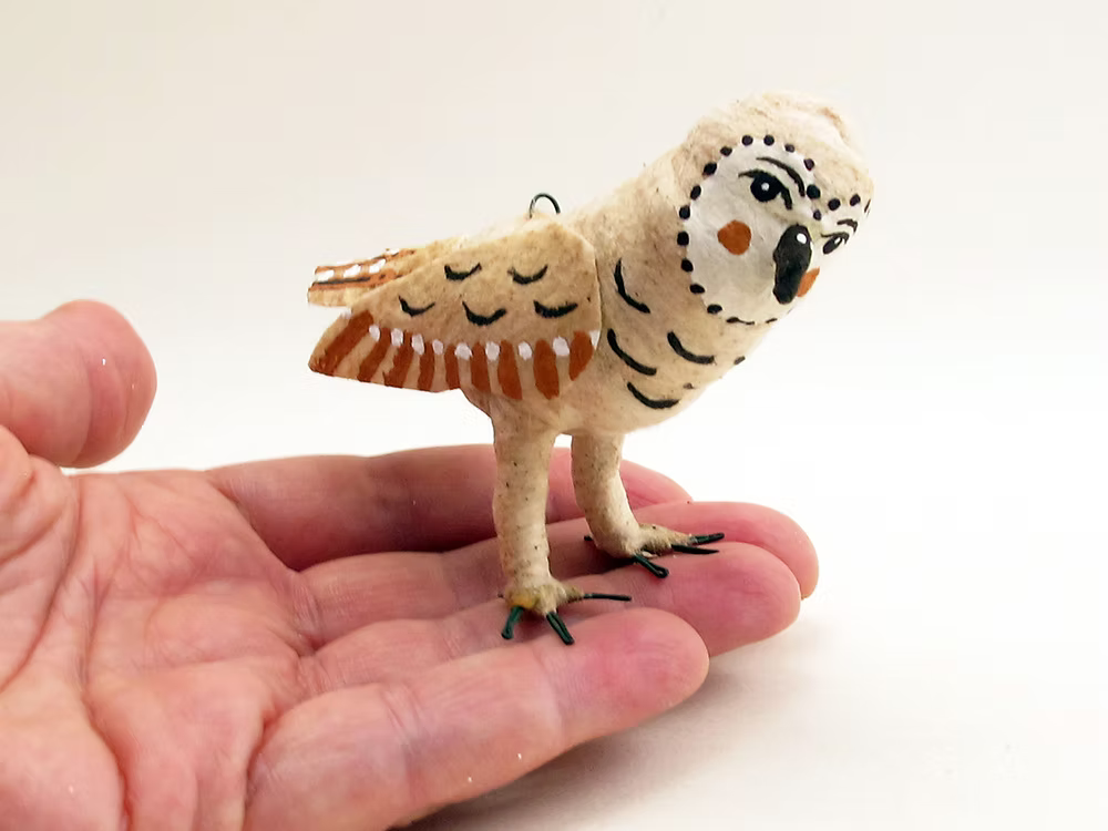 Barn Owl Ornament/Figure | Vintage by Crystal Spun Cotton Ornament