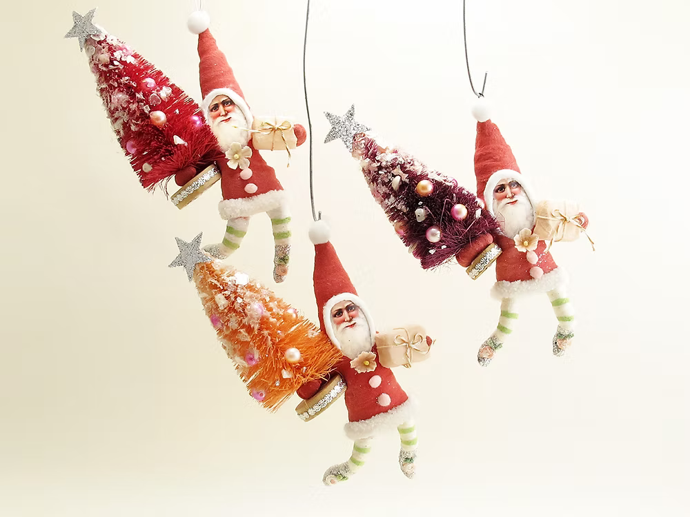 Big Tree Santa Ornament | Vintage by Crystal Spun Cotton Ornament