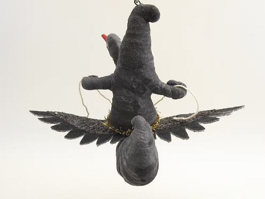 Black Swan Rider Elf Ornament | Vintage by Crystal Spun Cotton Ornament