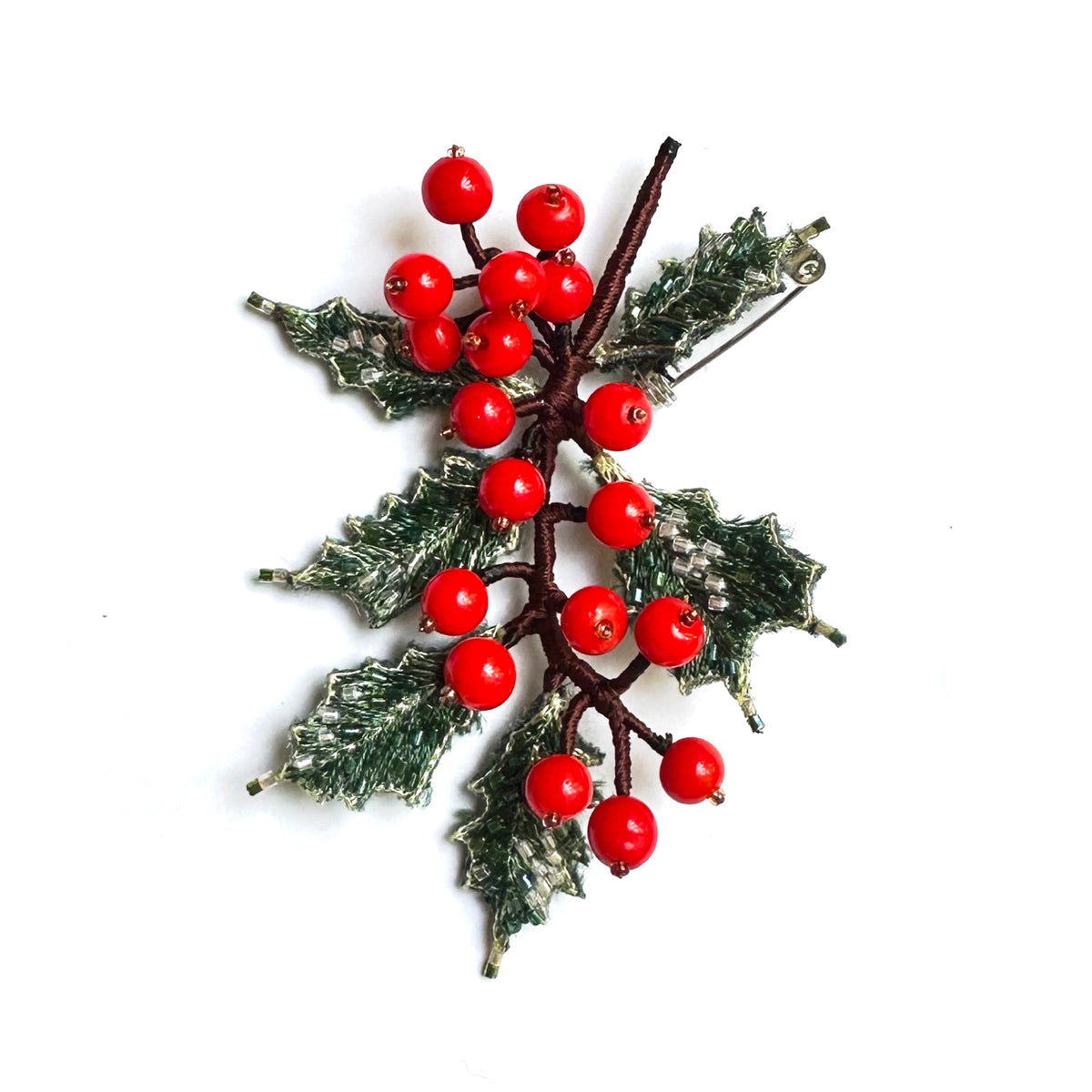 Blessed Holly hand-embroidered brooch by Trovelore at BON TON goods
