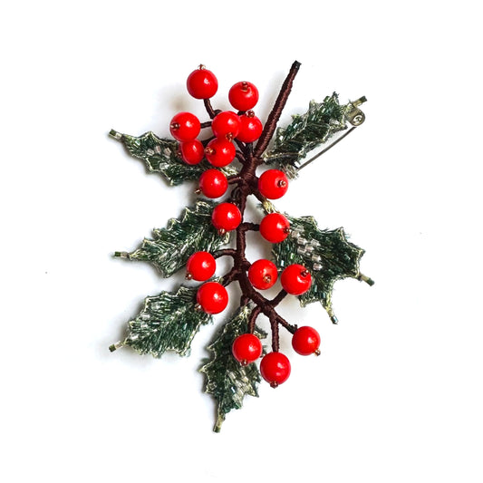 Blessed Holly hand-embroidered brooch by Trovelore at BON TON goods