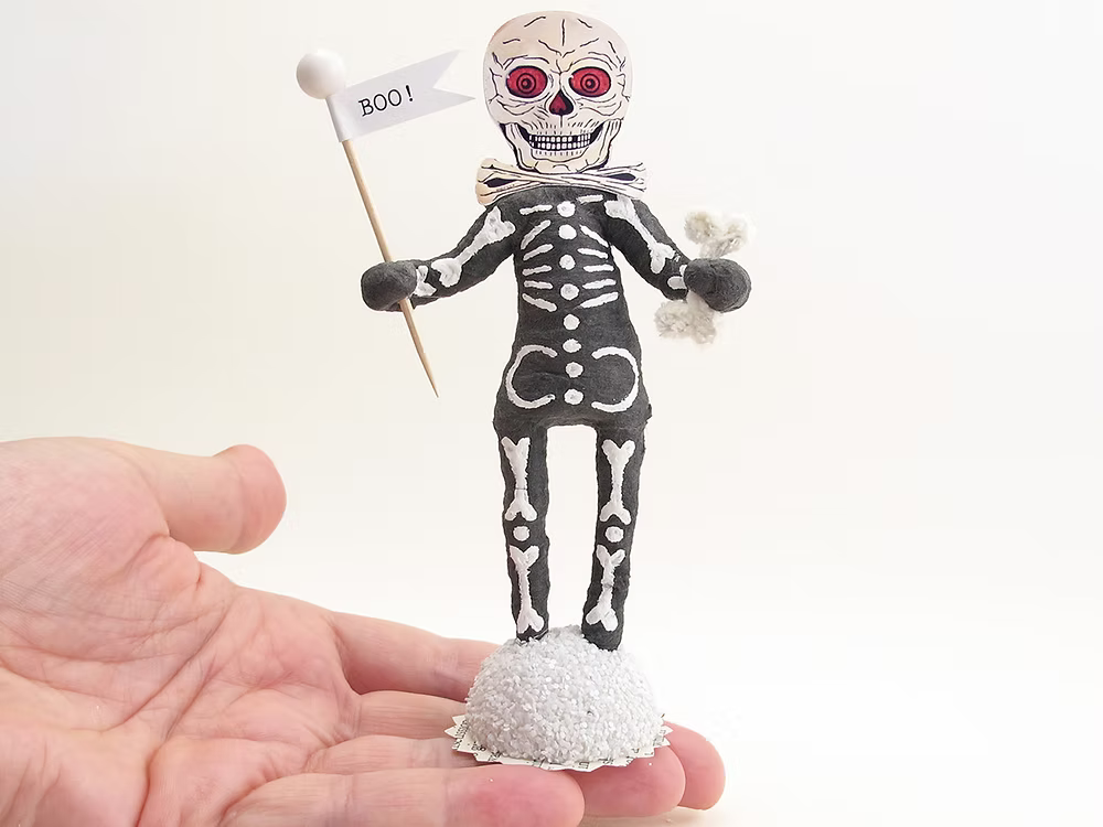 "Boo" Skeleton Figure | Vintage by Crystal Spun Cotton Ornament
