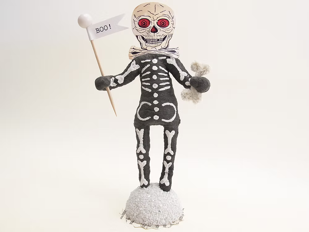 "Boo" Skeleton Figure | Vintage by Crystal Spun Cotton Ornament