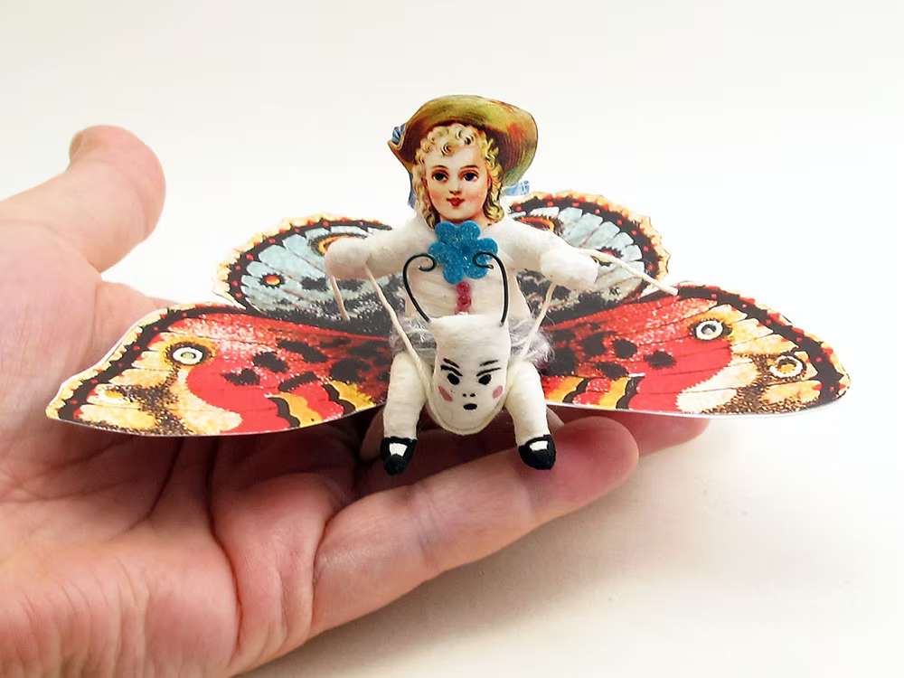 Butterfly Rider Figure/Ornament | Vintage by Crystal Spun Cotton Ornament