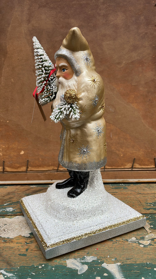 Pale Gold Santa with Gold & Silver Crystals on Display | Ino Schaller
