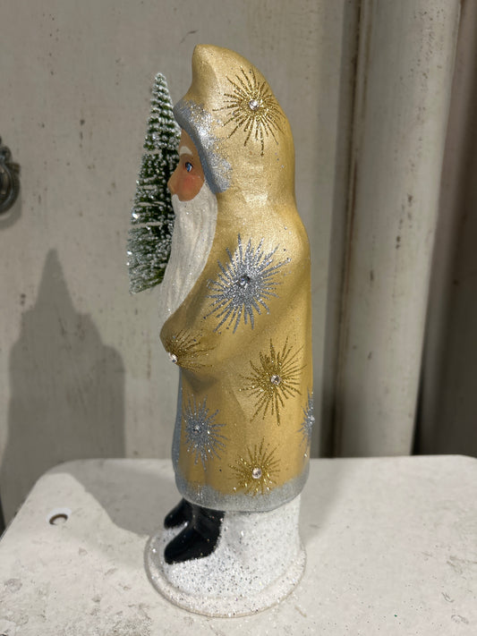 Pale Gold Santa with Flakes and Starbursts | Ino Schaller