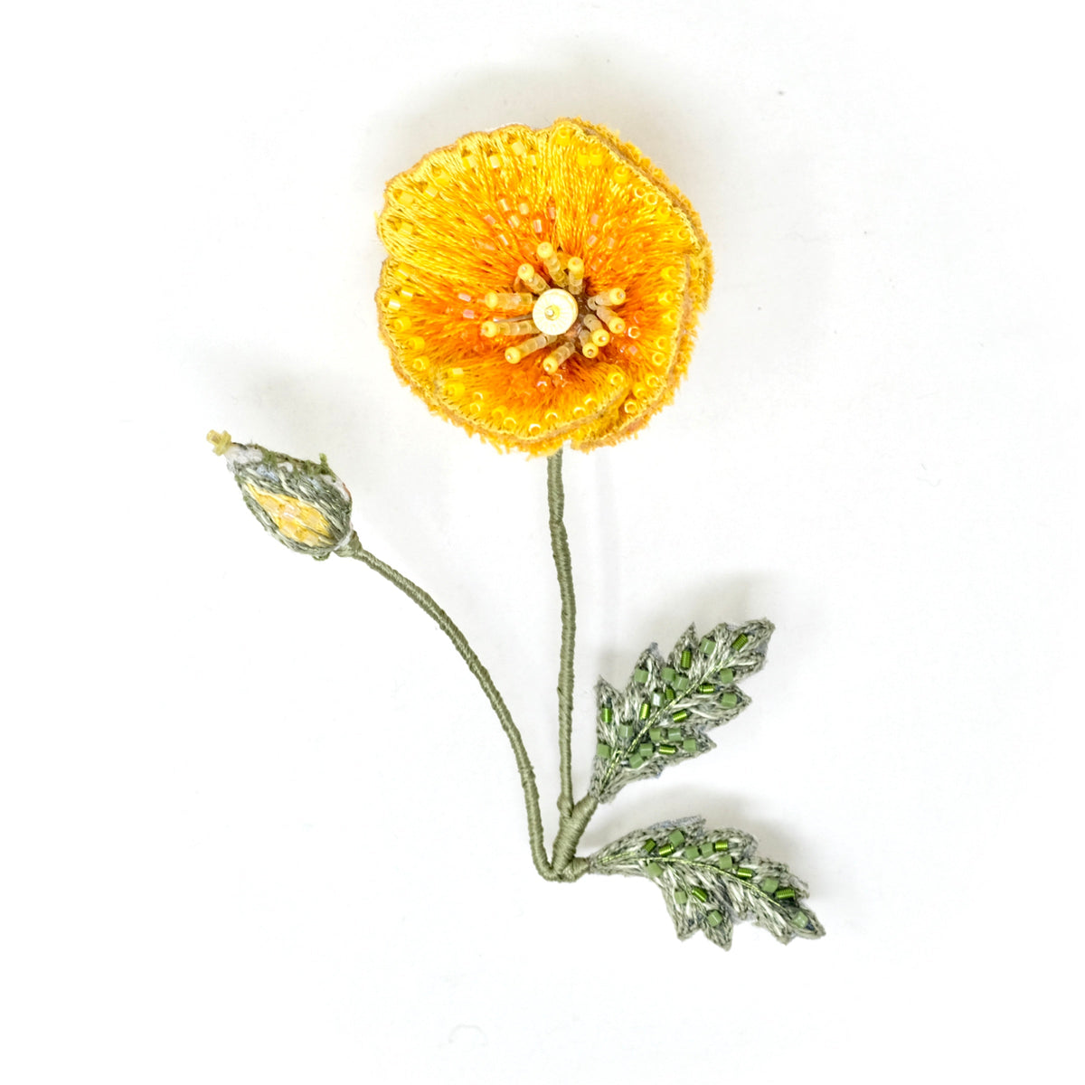 California Golden Poppy hand-embroidered brooch by Trovelore at BON TON goods