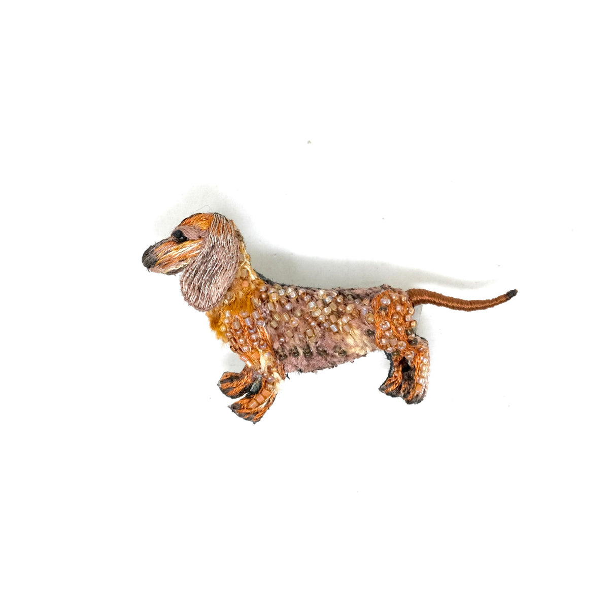 Canela Dachshund hand-embroidered brooch by Trovelore at BON TON goods