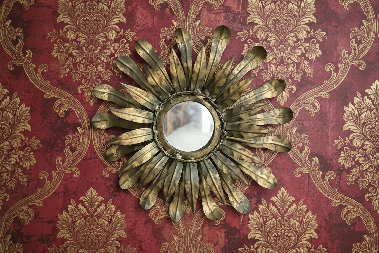 Antique French Brass Starburst Mirror