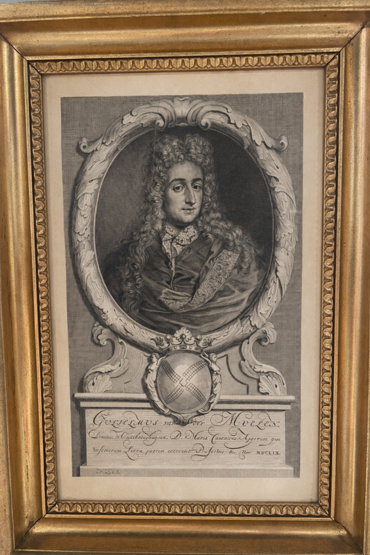 Antique Portrait Engraving in Gilt Frame, Late 17th–Early 18th Century