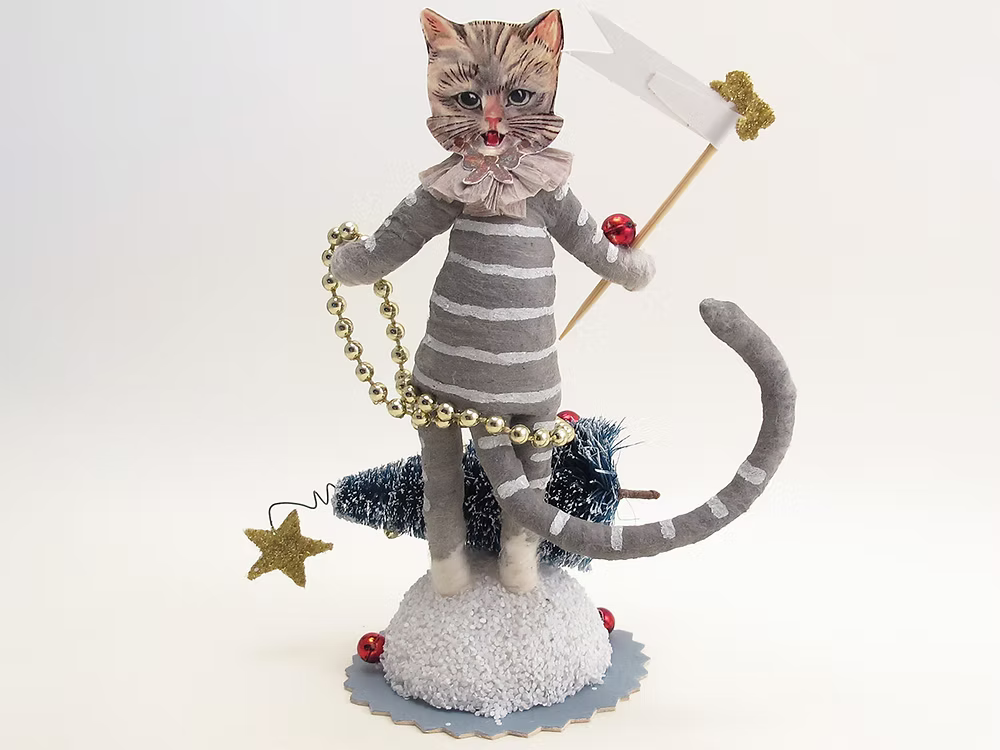 Christmas "Cat-astrophe" Figure | Vintage by Crystal Spun Cotton Ornament