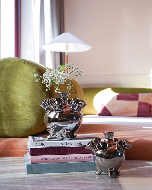 Chrome Cylinder Vase 16cm | Heinen Delfts Blauw