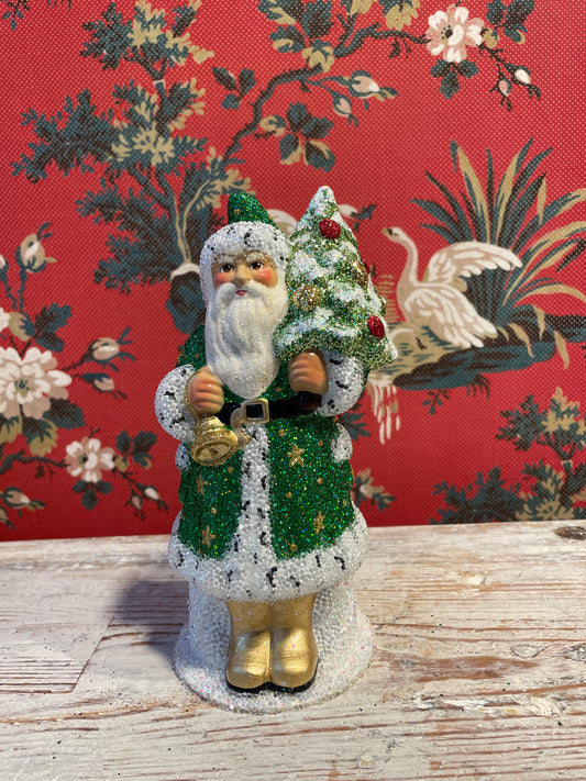 Green Beaded Glittered Gold Stars Santa | Ino Schaller