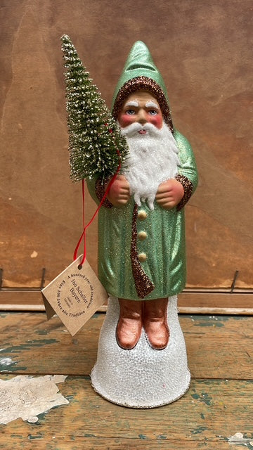 Antiqued Mint Green Santa with Copper Trim & Boots  | Ino Schaller