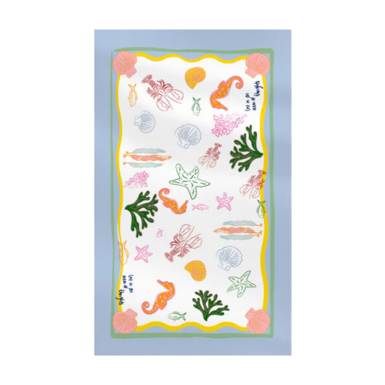 Lost in Thoughts of Ocean Tablecloth (Light Blue & White) - NojiNoji