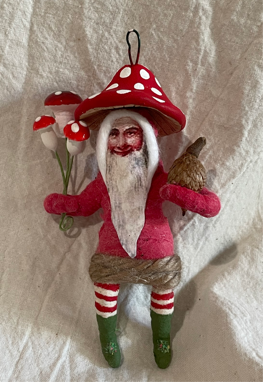 Mushroom Top Gnome Ornament - Vintage by Crystal