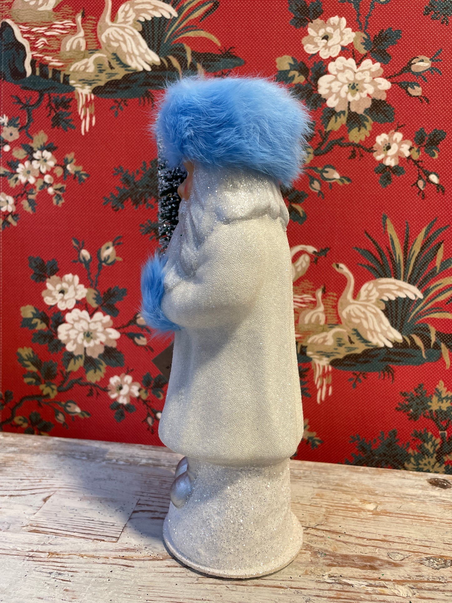 Russian Blue Fur White Beaded Santa | Ino Schaller