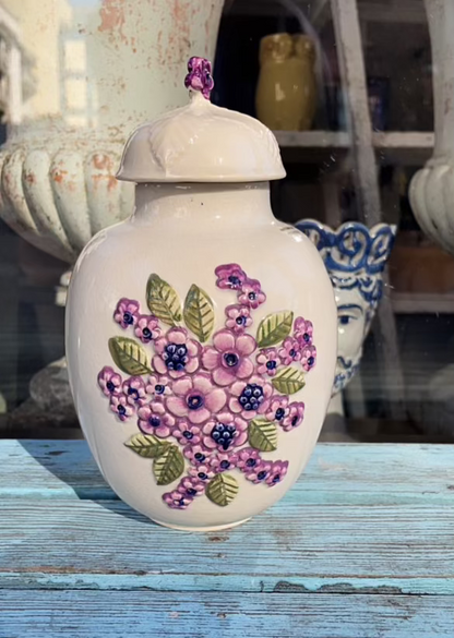 Vintage Rosa Ljung Lidded Ceramic Urn with Floral Relief, 20 cm