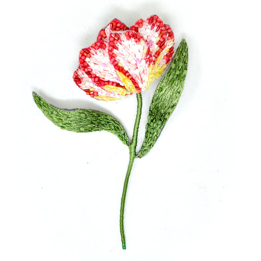 Estella Parrot Tulip hand-embroidered brooch by Trovelore at BON TON goods