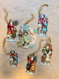 Santa Claus Ornaments with Tinsel, Set of 6