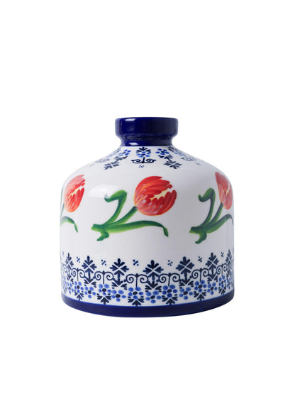 Vase Round with Orange Flower | Heinen Delfts Blauw
