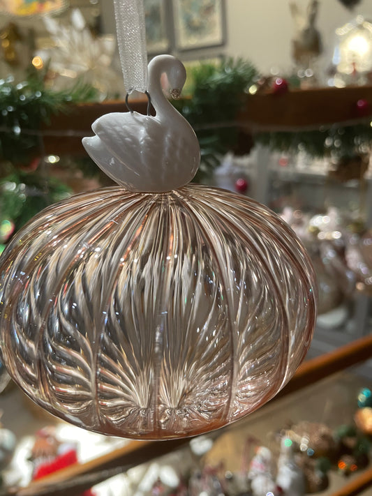 Swan on Pink Glass Ornament