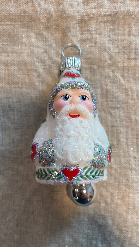 Small Santa Bell in White | Nostalgie Christbaumschmuck