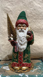 Green Beaded Santa with Red Trim, Goldleaf Boots & Crystals | Ino Schaller