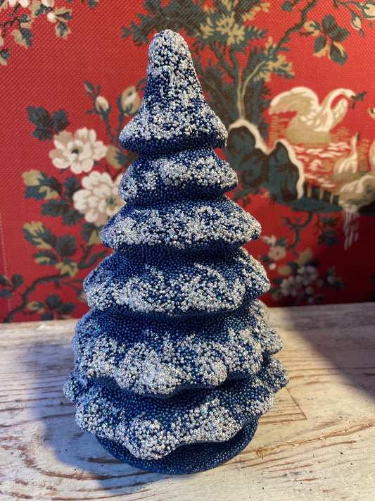Royal Blue With Frost Christmas Tree - Beaded Papier-Mache| Ino Schaller