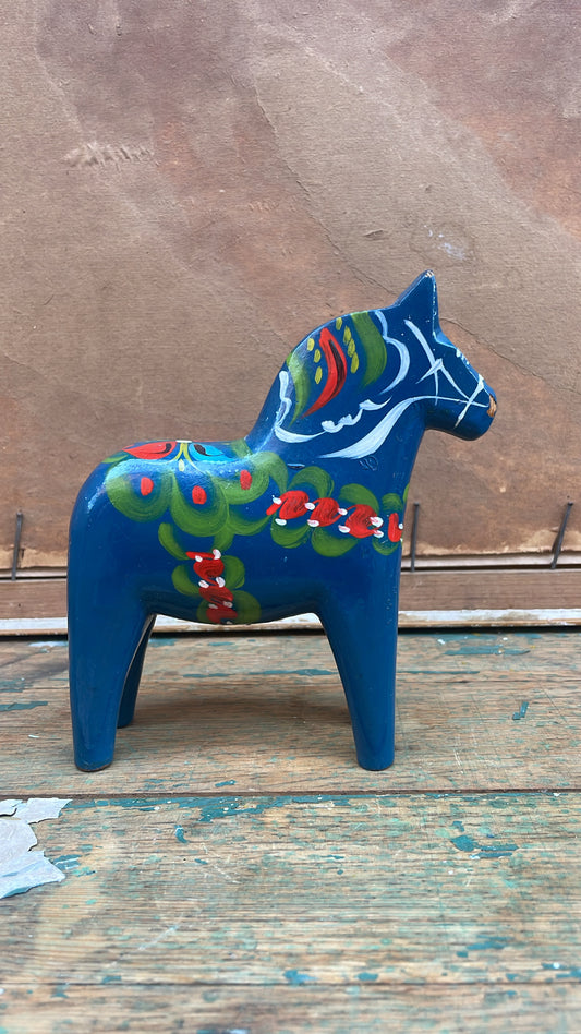 Antique Swedish Dala Horse, Deep Blue