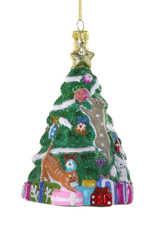 Frivolously Festive Felines Glass Ornament