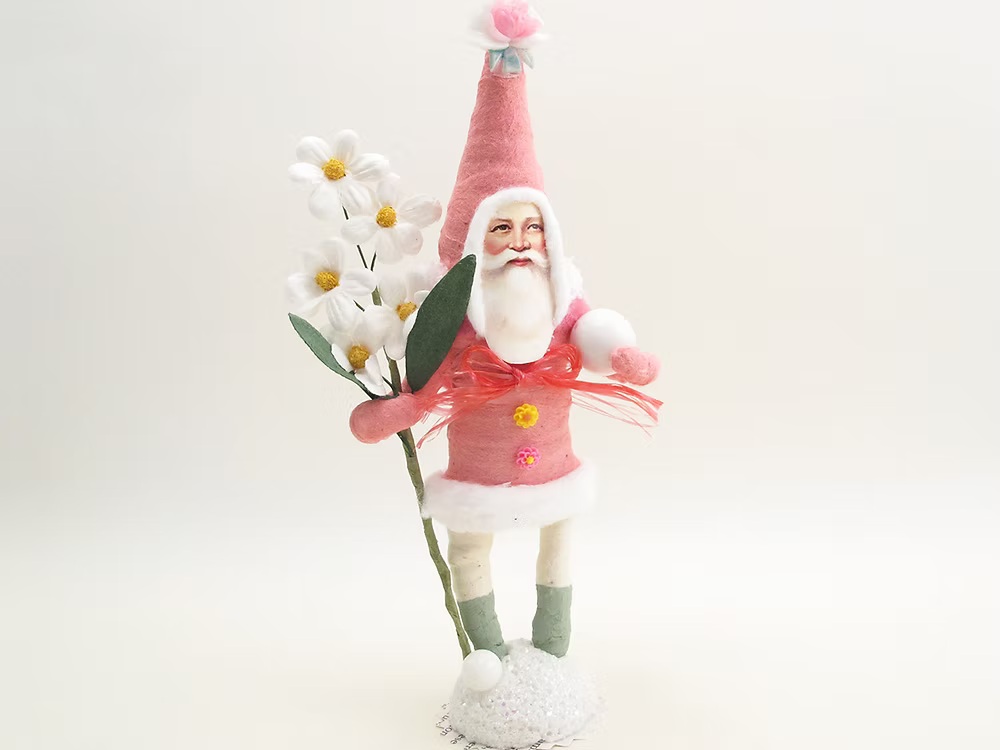 Fabulous Pink Santa Figure | Vintage by Crystal Spun Cotton Ornament