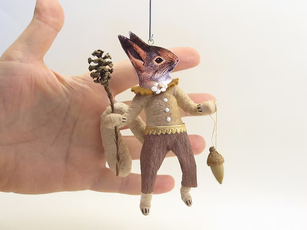 Forest Squirrel Boy Ornament | Vintage by Crystal Spun Cotton Ornament