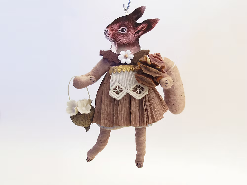 Forest Squirrel Girl Ornament | Vintage by Crystal Spun Cotton Ornament