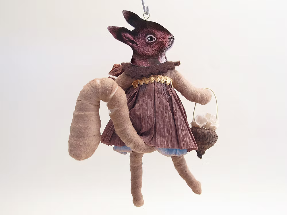 Forest Squirrel Girl Ornament | Vintage by Crystal Spun Cotton Ornament