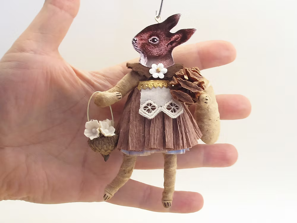 Forest Squirrel Girl Ornament | Vintage by Crystal Spun Cotton Ornament