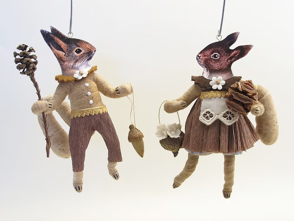 Forest Squirrel Girl Ornament | Vintage by Crystal Spun Cotton Ornament