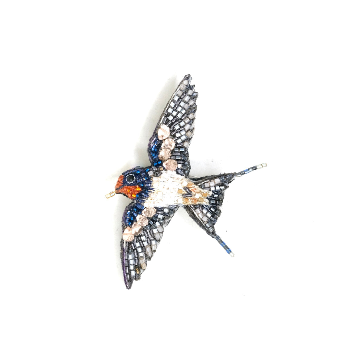 Fork-Tailed Swallow hand-embroidered brooch by Trovelore at BON TON goods