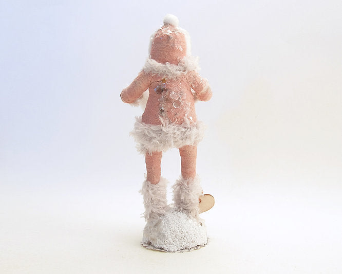 Fuzzy Warm Girl W/ Snowball Figure | Vintage by Crystal Spun Cotton Ornament | Vintage by Crystal Spun Cotton Ornament