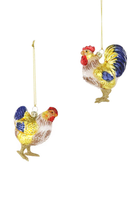 Le Coq Gaulois - Farmyard Flock – Glass Rooster & Hen Ornaments (2 Styles)