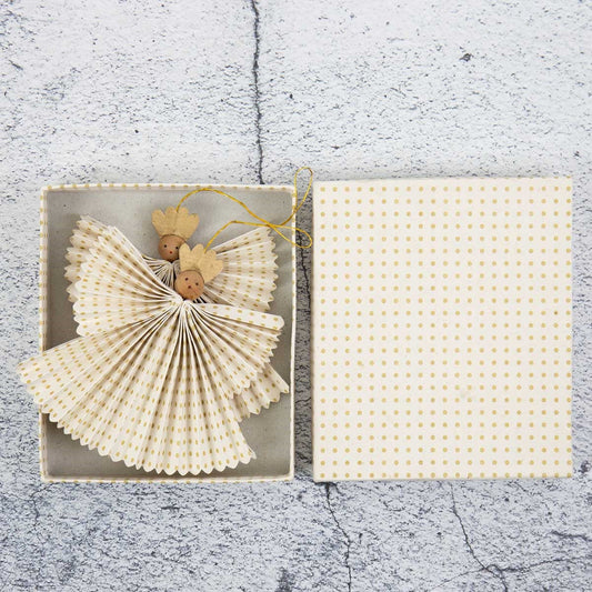 Greta Angel Christmas Ornaments, Off-White and Gold, Set of 2, alternate view
