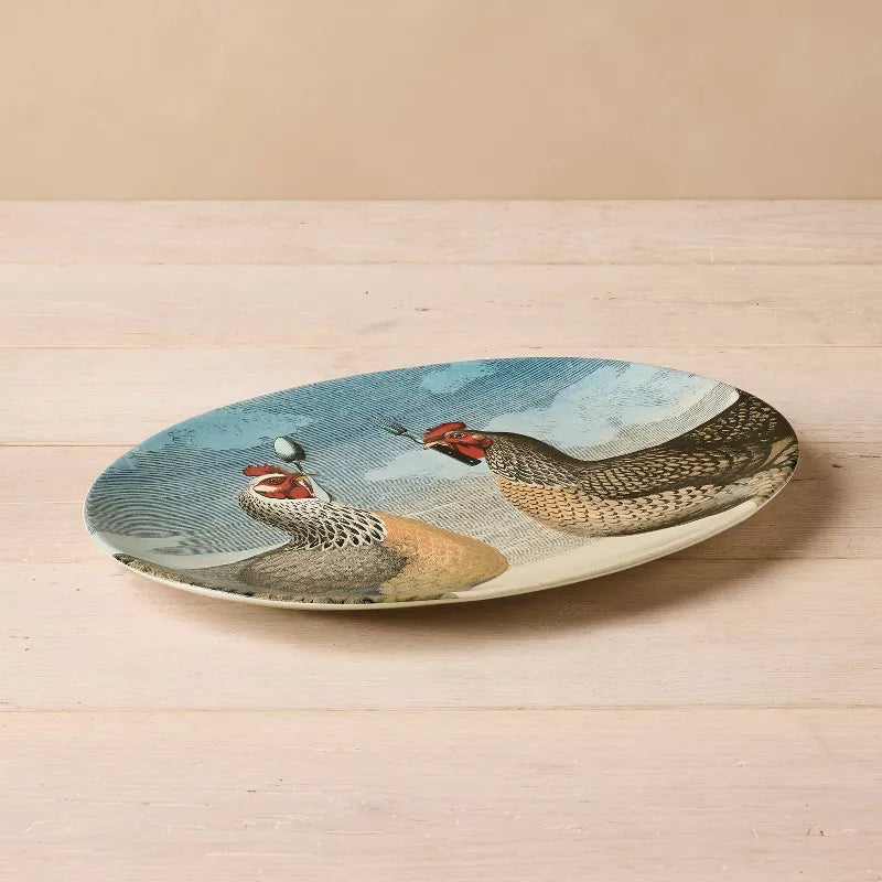 Hungry Chickens Stoneware Oval Serving Platter - John Derian