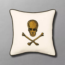 Load image into Gallery viewer, Beaded Skull and Crossbones Square Throw Pillow - John Derian Company
