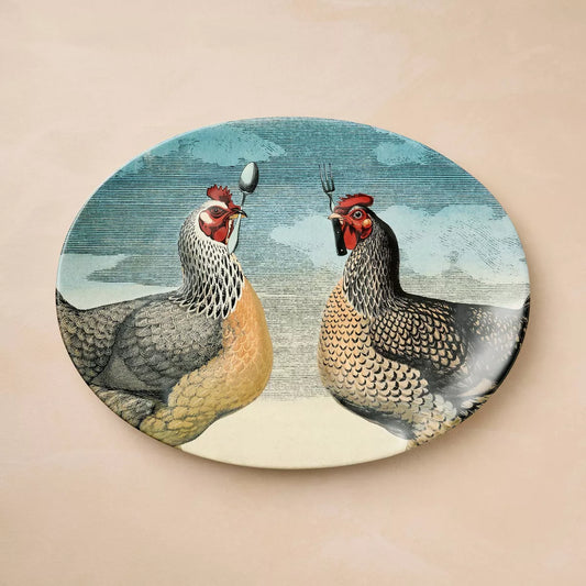 Hungry Chickens Stoneware Oval Serving Platter - John Derian Company